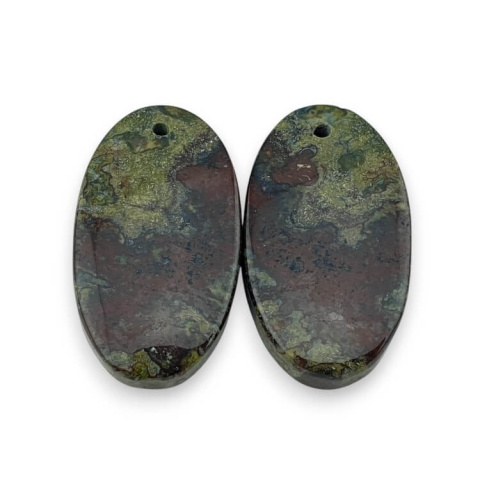 Jaspis smocza krew para kaboszonów z dziurką 24x13 mm nr P580 Jaspis smocza krew para kaboszonów z dziurką 24x13 mm nr P580