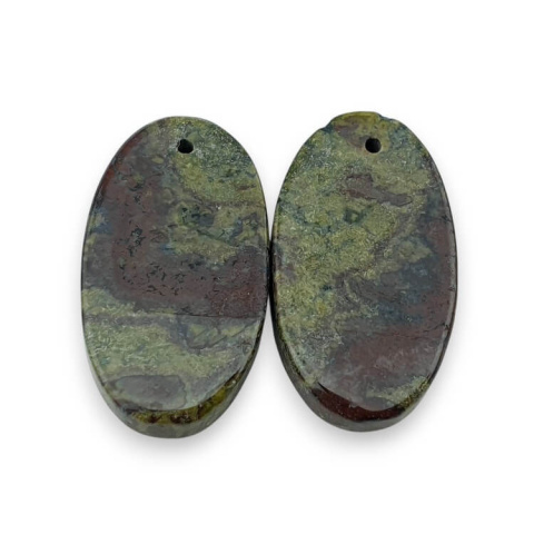 Jaspis smocza krew para kaboszonów z dziurką 24x13 mm nr P580 Jaspis smocza krew para kaboszonów z dziurką 24x13 mm nr P580