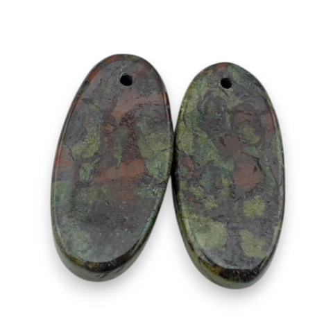 Jaspis smocza krew para kaboszonów z dziurką 25x12 mm nr P607 Jaspis smocza krew para kaboszonów z dziurką 25x12 mm nr P607