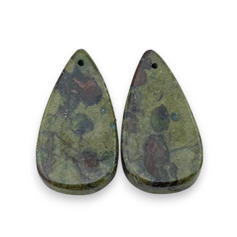 Jaspis smocza krew para kaboszonów z dziurką 25x13 mm nr P582 Jaspis smocza krew para kaboszonów z dziurką 25x13 mm nr P582