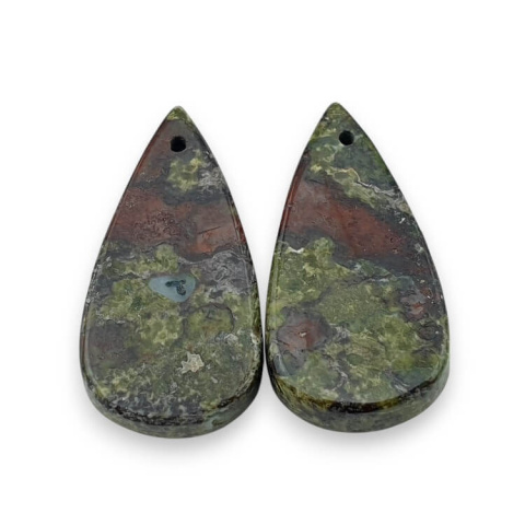 Jaspis smocza krew para kaboszonów z dziurką 25x13 mm nr P598 Jaspis smocza krew para kaboszonów z dziurką 25x13 mm nr P598