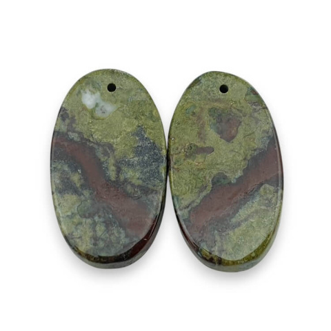 Jaspis smocza krew para kaboszonów z dziurką 25x14 mm nr P566 Jaspis smocza krew para kaboszonów z dziurką 25x14 mm nr P566