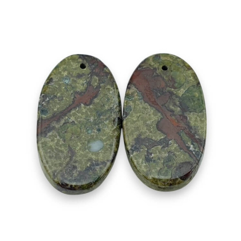 Jaspis smocza krew para kaboszonów z dziurką 25x14 mm nr P589 Jaspis smocza krew para kaboszonów z dziurką 25x14 mm nr P589
