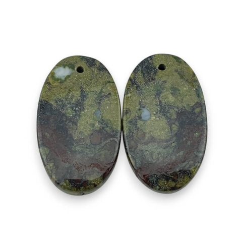 Jaspis smocza krew para kaboszonów z dziurką 25x14 mm nr P597 Jaspis smocza krew para kaboszonów z dziurką 25x14 mm nr P597
