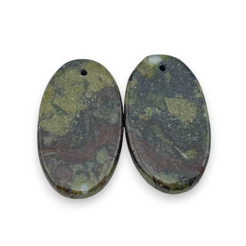 Jaspis smocza krew para kaboszonów z dziurką 25x14 mm nr P597 Jaspis smocza krew para kaboszonów z dziurką 25x14 mm nr P597