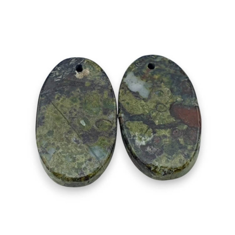 Jaspis smocza krew para kaboszonów z dziurką 25x15 mm nr P590 Jaspis smocza krew para kaboszonów z dziurką 25x15 mm nr P590