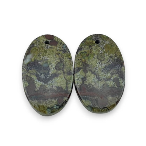 Jaspis smocza krew para kaboszonów z dziurką 25x15 mm nr P596 Jaspis smocza krew para kaboszonów z dziurką 25x15 mm nr P596