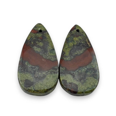 Jaspis smocza krew para kaboszonów z dziurką 26x13 mm nr P571 Jaspis smocza krew para kaboszonów z dziurką 26x13 mm nr P571