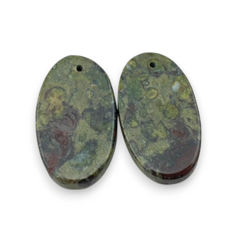 Jaspis smocza krew para kaboszonów z dziurką 26x15 mm nr P602 Jaspis smocza krew para kaboszonów z dziurką 26x15 mm nr P602