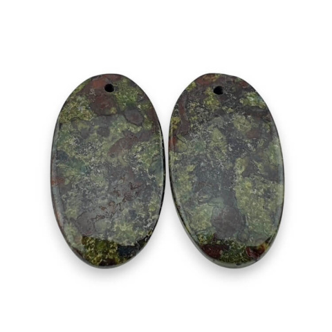 Jaspis smocza krew para kaboszonów z dziurką 27x15 mm nr P575 Jaspis smocza krew para kaboszonów z dziurką 27x15 mm nr P575