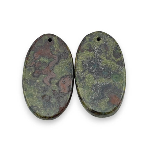 Jaspis smocza krew para kaboszonów z dziurką 27x15 mm nr P575 Jaspis smocza krew para kaboszonów z dziurką 27x15 mm nr P575