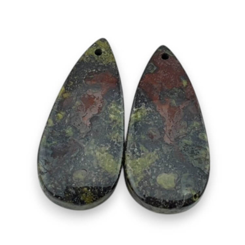 Jaspis smocza krew para kaboszonów z dziurką 29x13 mm nr P606 Jaspis smocza krew para kaboszonów z dziurką 29x13 mm nr P606