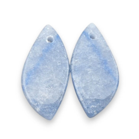 Blue quartz pair of cabochons with hole 22x10 mm no P699 Blue quartz pair of cabochons with hole 22x10 mm no P699