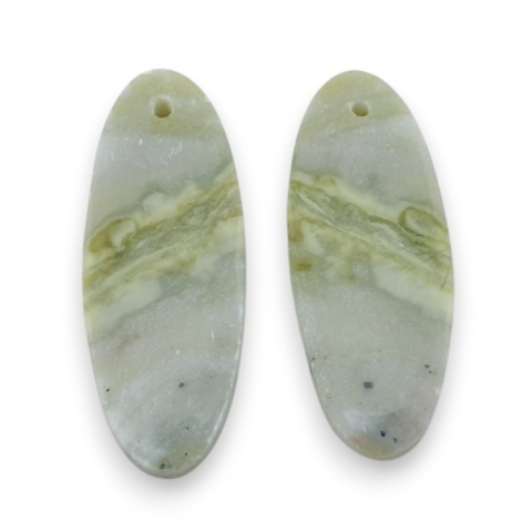 Serpentinite pair of cabochons with hole 32x12 mm no P901