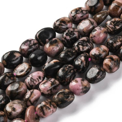 Rodonit czarny bryłka gładka 7-12 mm sznur Rodonit czarny bryłka gładka 7-12 mm sznur