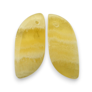Żółty aragonit para kaboszonów z dziurką 24x11 mm nr R116