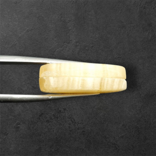 Żółty aragonit para kaboszonów z dziurką 24x12 mm nr P947