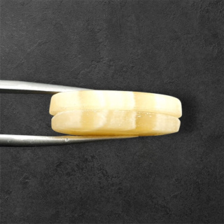 Żółty aragonit para kaboszonów z dziurką 24x13 mm nr P949