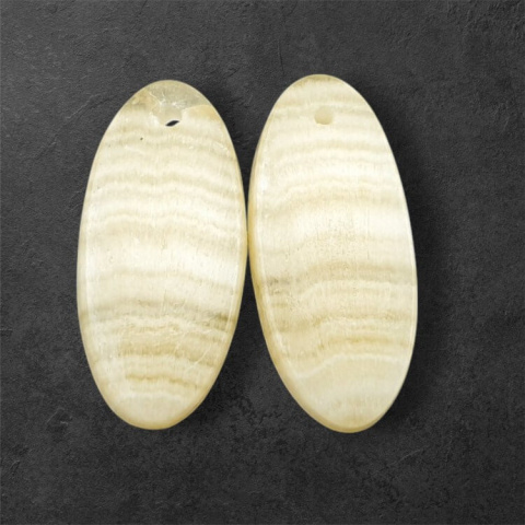 Żółty aragonit para kaboszonów z dziurką 25x12 mm nr P951 Żółty aragonit para kaboszonów z dziurką 25x12 mm nr P951