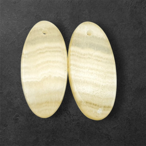 Żółty aragonit para kaboszonów z dziurką 25x12 mm nr P966 Żółty aragonit para kaboszonów z dziurką 25x12 mm nr P966