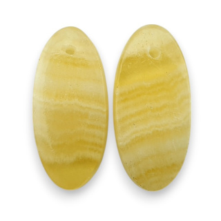 Żółty aragonit para kaboszonów z dziurką 25x12 mm nr R112