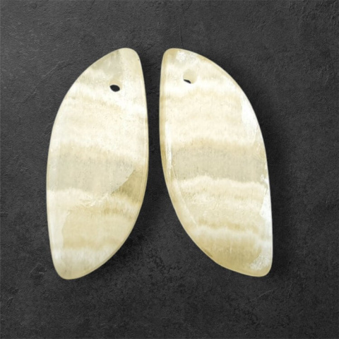 Żółty aragonit para kaboszonów z dziurką 26x11 mm nr P950 Żółty aragonit para kaboszonów z dziurką 26x11 mm nr P950