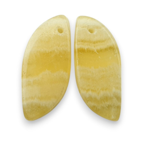 Żółty aragonit para kaboszonów z dziurką 26x11 mm nr R115 Żółty aragonit para kaboszonów z dziurką 26x11 mm nr R115