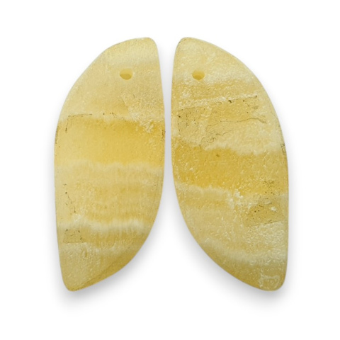 Żółty aragonit para kaboszonów z dziurką 26x11 mm nr R115 Żółty aragonit para kaboszonów z dziurką 26x11 mm nr R115