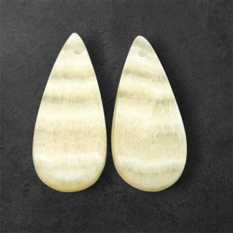 Żółty aragonit para kaboszonów z dziurką 26x12 mm nr P944 Żółty aragonit para kaboszonów z dziurką 26x12 mm nr P944