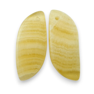 Żółty aragonit para kaboszonów z dziurką 28x12 mm nr R113