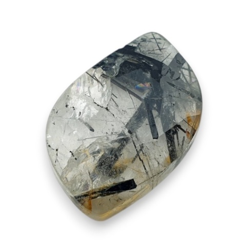 Kwarc z turmalinem kaboszon fasetowany 24x16 mm nr 37 Kwarc z turmalinem kaboszon fasetowany 24x16 mm nr 37