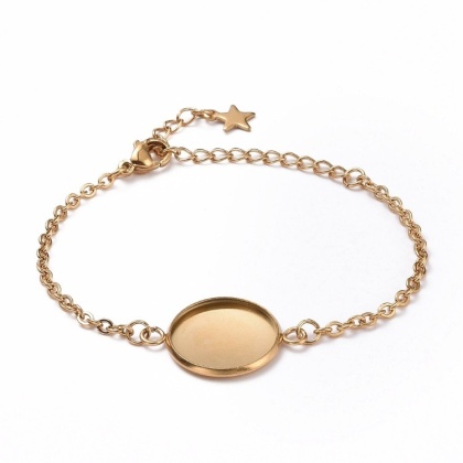 Bransoletka z bazą kaboszonu 16 mm 14,5+5,5 cm kolor złoty powłoka IP
