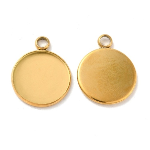 Cabochon setting 18 mm stainless steel pendant 1 pc gold color IP coating Cabochon setting 18 mm stainless steel pendant 1 pc gold color IP coating