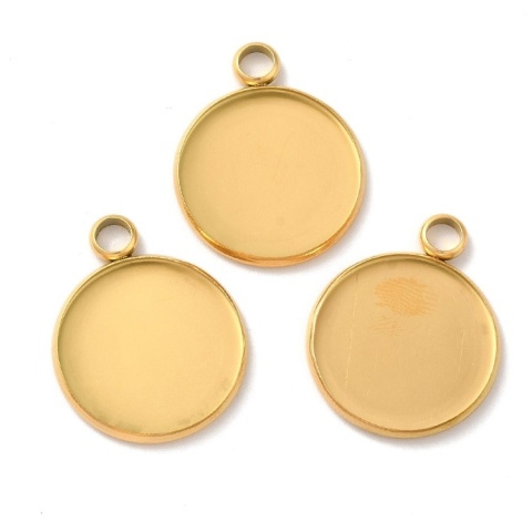 Cabochon setting 18 mm stainless steel pendant 1 pc gold color IP coating Cabochon setting 18 mm stainless steel pendant 1 pc gold color IP coating