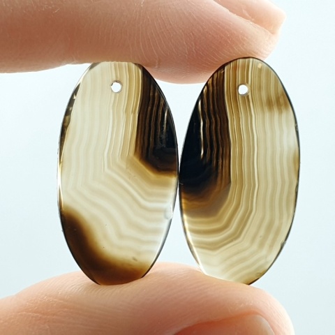 Banded agate pair of cabochons with hole 25x13 mm no R298
