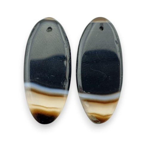 Banded agate pair of cabochons with hole 26x12 mm no R292