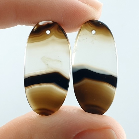 Banded agate pair of cabochons with hole 28x13 mm no R297