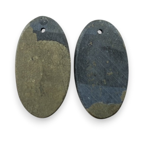 Pyrite pair of cabochons with hole 25x15 mm no R226