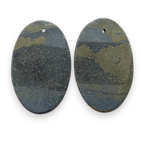 Pyrite pair of cabochons with hole 27x17 mm no R224