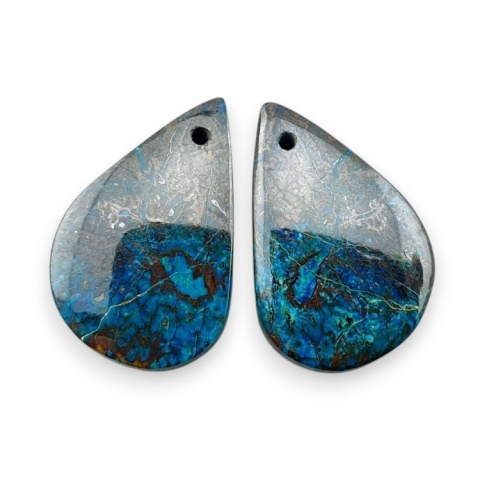 Shattuckite pair of cabochons with hole 22x14 mm no R136