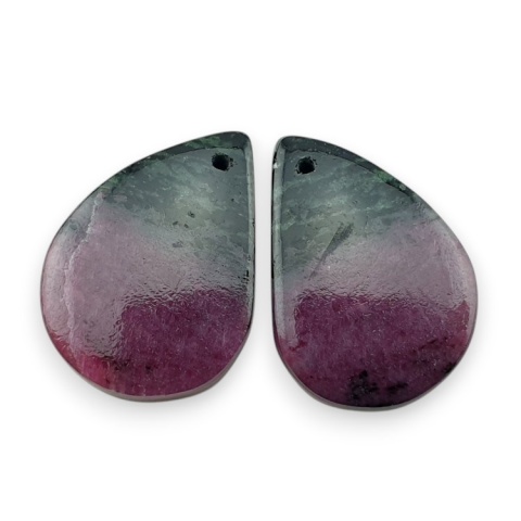 Zoisite with ruby pair of cabochons with hole 23x17 mm no R376