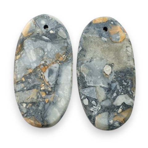 Maligano jasper pair of cabochons with hole 28x15 mm no R258