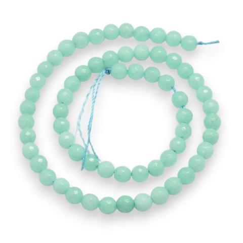 Jade, amazonite color, faceted ball, 6 mm strand