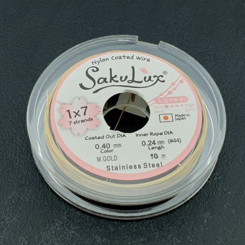 Japanese jewelry wire, steel coated, SakuLux, 0.4 mm, 10 m spool, gold