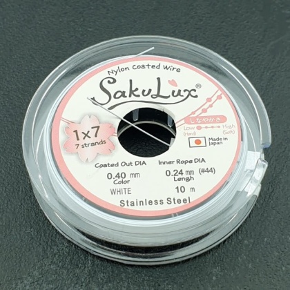 Japanese coated steel jewelry cord SakuLux 0.4 mm spool 10 m white