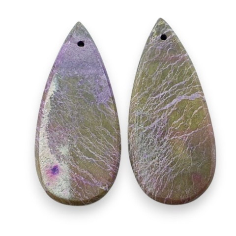 Stichtite pair of cabohones with holes 33x15 mm no R846