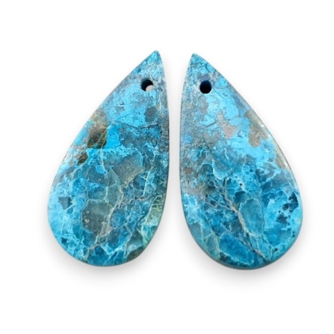 Shattuckite pair of cabohones with holes 22x11 mm no S175