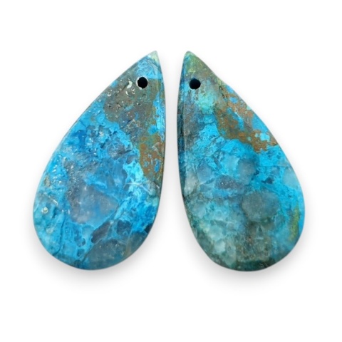 Shattuckite pair of cabohones with holes 22x11 mm no S175