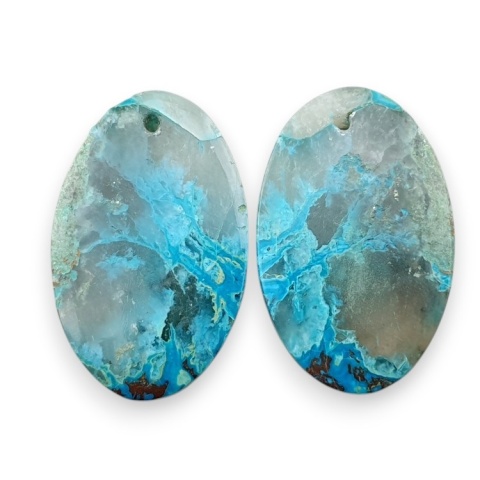 Shattuckite pair of cabohones with holes 24x15 mm no S157