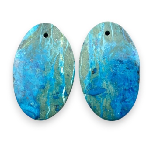 Shattuckite pair of cabohones with holes 25x15 mm no S177